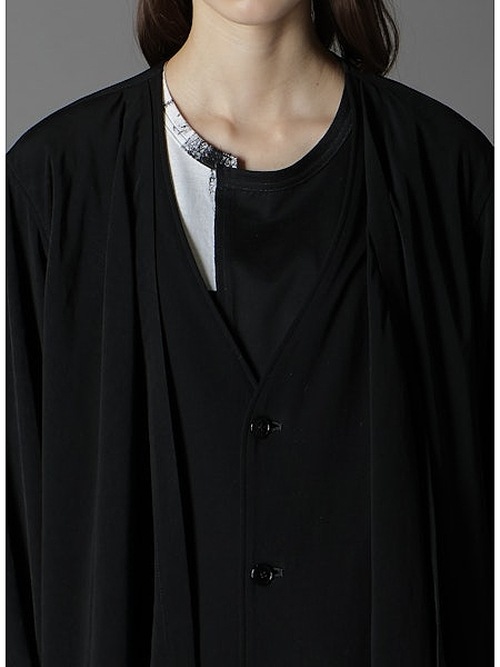 Ground Y�����饦��ɥ磻/TA/PE CREPE DE CHINE+SILICON JERESY FRONT DRAPE T-SHIRT/BLACK