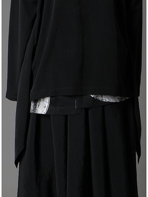 Ground Y�����饦��ɥ磻/TA/PE CREPE DE CHINE+SILICON JERESY FRONT DRAPE T-SHIRT/BLACK