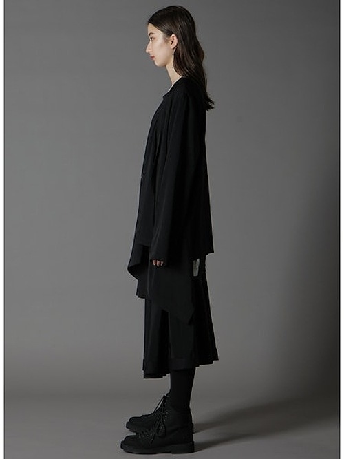 Ground Y�����饦��ɥ磻/TA/PE CREPE DE CHINE+SILICON JERESY FRONT DRAPE T-SHIRT/BLACK