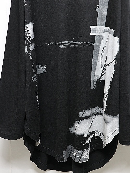 Ground Y饦ɥ磻/SILKETTE JERSEY W/ PAINT PATTERN HEM JUMBO LONG SLEEVED T-SHIRT/BLACKGRAY