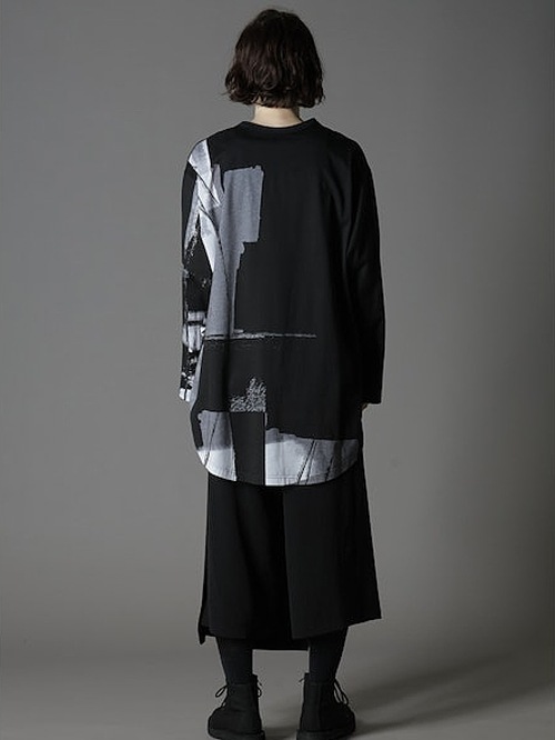 Ground Y饦ɥ磻/SILKETTE JERSEY W/ PAINT PATTERN HEM JUMBO LONG SLEEVED T-SHIRT/BLACKGRAY