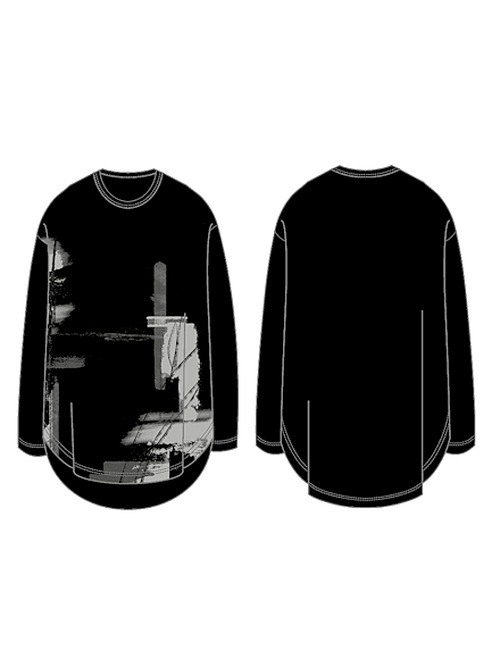 Ground Y饦ɥ磻/SILKETTE JERSEY W/ PAINT PATTERN HEM JUMBO LONG SLEEVED T-SHIRT/BLACKGRAY