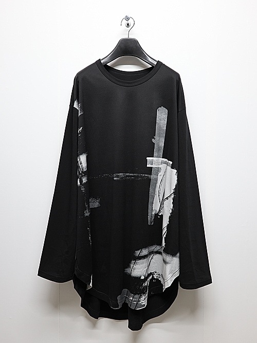 Ground Y饦ɥ磻/SILKETTE JERSEY W/ PAINT PATTERN HEM JUMBO LONG SLEEVED T-SHIRT/BLACKGRAY