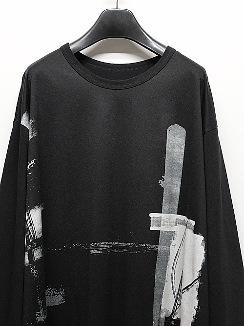 Ground Y饦ɥ磻/SILKETTE JERSEY W/ PAINT PATTERN HEM JUMBO LONG SLEEVED T-SHIRT/BLACKGRAY