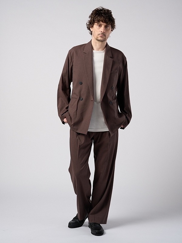 (ͽ���ʡ�3��4������ͽ��/wjk�����֥른��������/viscose linen double-breasted jacket/brown