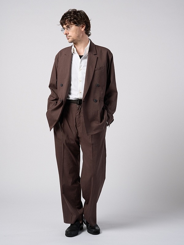 (ͽ���ʡ�3��4������ͽ��/wjk�����֥른��������/viscose linen double-breasted jacket/brown