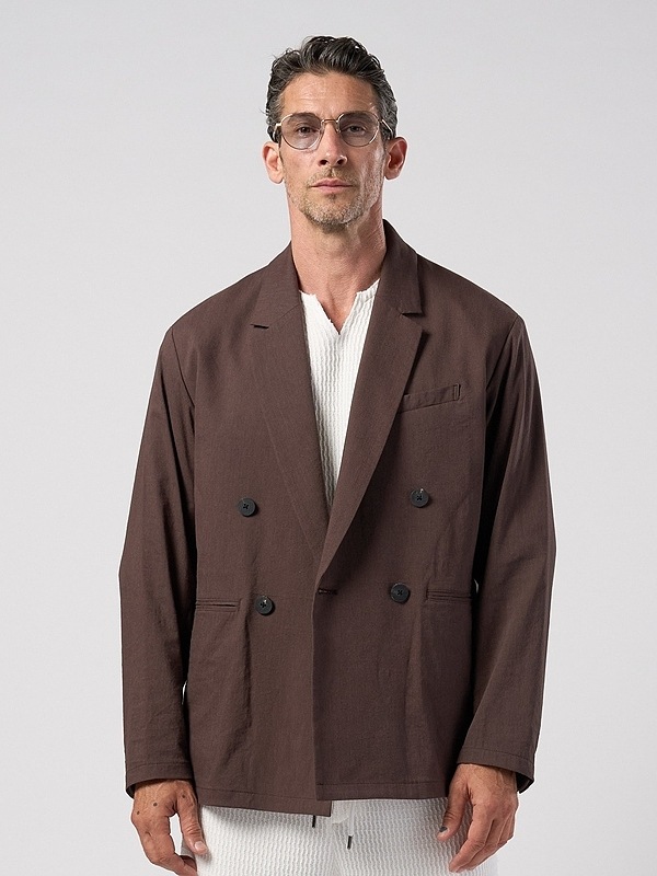 (ͽ���ʡ�3��4������ͽ��/wjk�����֥른��������/viscose linen double-breasted jacket/brown