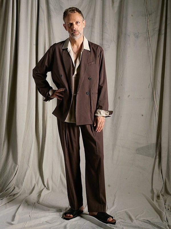(ͽ���ʡ�3��4������ͽ��/wjk�����֥른��������/viscose linen double-breasted jacket/brown