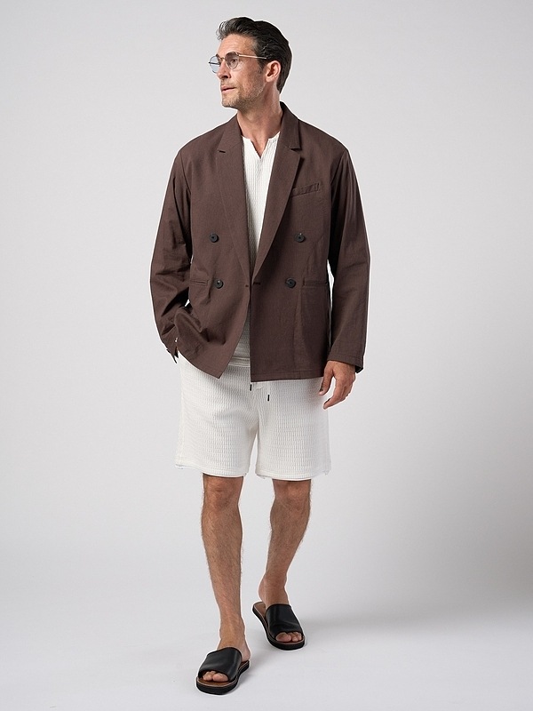 (ͽ���ʡ�3��4������ͽ��/wjk�����֥른��������/viscose linen double-breasted jacket/brown