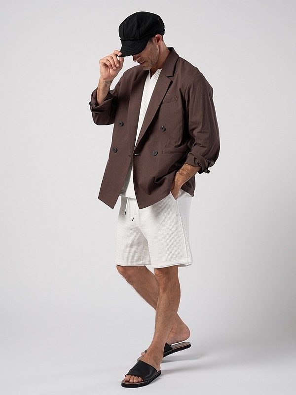 (ͽ���ʡ�3��4������ͽ��/wjk�����֥른��������/viscose linen double-breasted jacket/brown