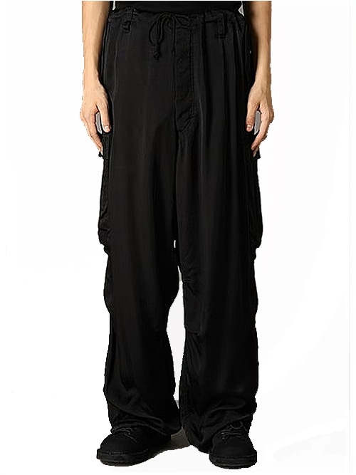 Ground Y�����饦��ɥ磻/CU/FIBRIL TWILL W/ GARMENT DYED HEM RIB PANTS/BLACK