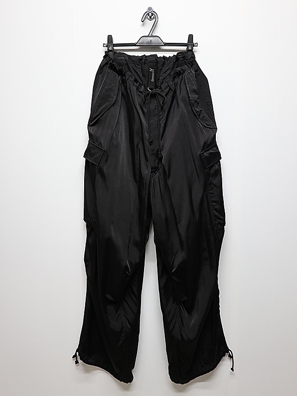 Ground Y�����饦��ɥ磻/CU/FIBRIL TWILL W/ GARMENT DYED HEM RIB PANTS/BLACK
