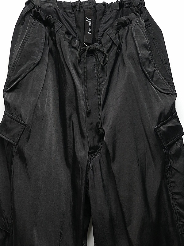 Ground Y�����饦��ɥ磻/CU/FIBRIL TWILL W/ GARMENT DYED HEM RIB PANTS/BLACK