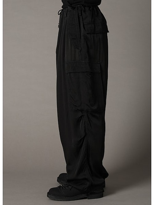 Ground Y�����饦��ɥ磻/CU/FIBRIL TWILL W/ GARMENT DYED HEM RIB PANTS/BLACK