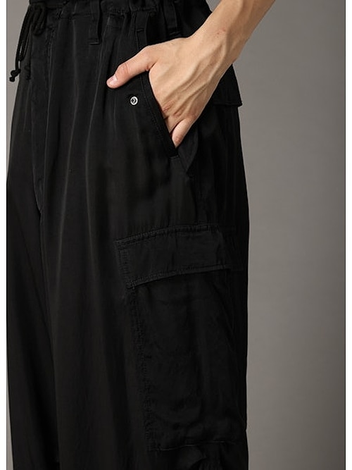 Ground Y�����饦��ɥ磻/CU/FIBRIL TWILL W/ GARMENT DYED HEM RIB PANTS/BLACK