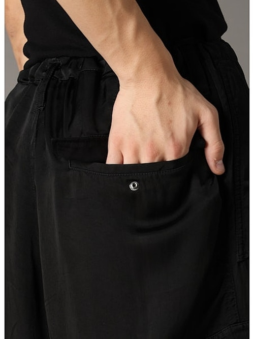 Ground Y�����饦��ɥ磻/CU/FIBRIL TWILL W/ GARMENT DYED HEM RIB PANTS/BLACK