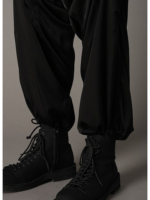 Ground Y�����饦��ɥ磻/CU/FIBRIL TWILL W/ GARMENT DYED HEM RIB PANTS/BLACK