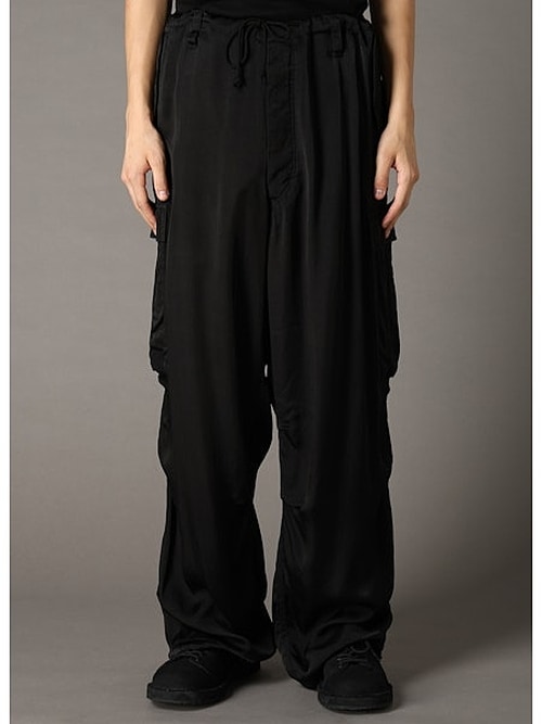 Ground Y�����饦��ɥ磻/CU/FIBRIL TWILL W/ GARMENT DYED HEM RIB PANTS/BLACK