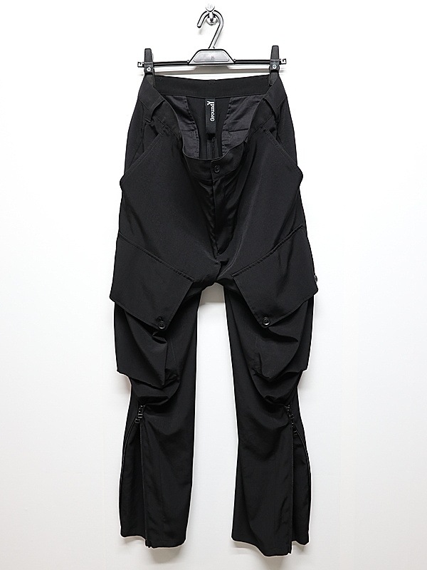 �㴰���Ground Y�����饦��ɥ磻/TA/PE CREPE DE CHINE ZIPPER JODHPURS CARGO PANTS/BLACK
