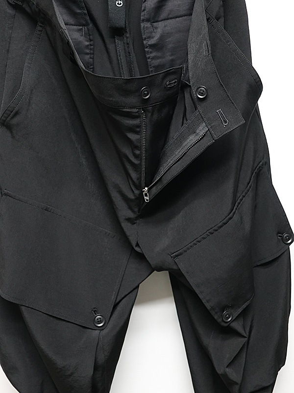 �㴰���Ground Y�����饦��ɥ磻/TA/PE CREPE DE CHINE ZIPPER JODHPURS CARGO PANTS/BLACK