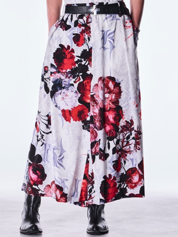 (ͽ���ʡ�9������10������ͽ��/kiryuyrik������奦����奦/Goth Flora Suede Satin Wide Tuck Slacks/White