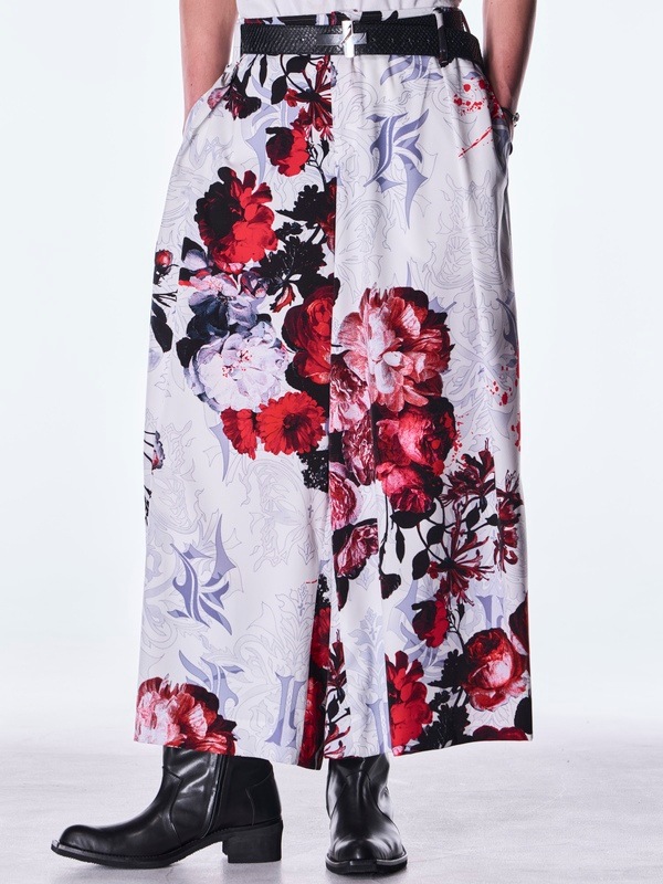 (ͽ���ʡ�9������10������ͽ��/kiryuyrik������奦����奦/Goth Flora Suede Satin Wide Tuck Slacks/White