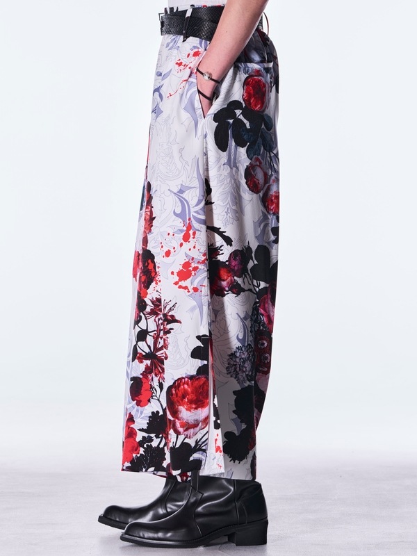 (ͽ���ʡ�9������10������ͽ��/kiryuyrik������奦����奦/Goth Flora Suede Satin Wide Tuck Slacks/White