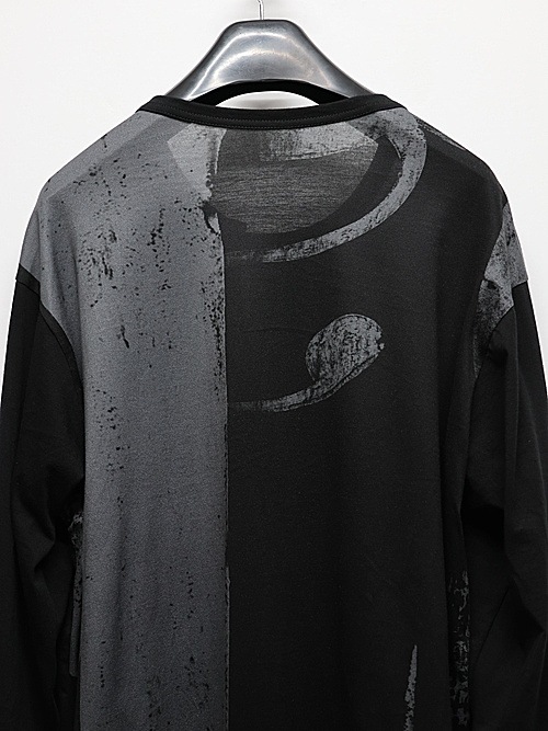 Ground Y�����饦��ɥ磻/SILKETTE JERSEY W/ NUMBER PATTERN TSUJIKIRI LONG SLEEVED T-SHIRT/BLACKGRAY