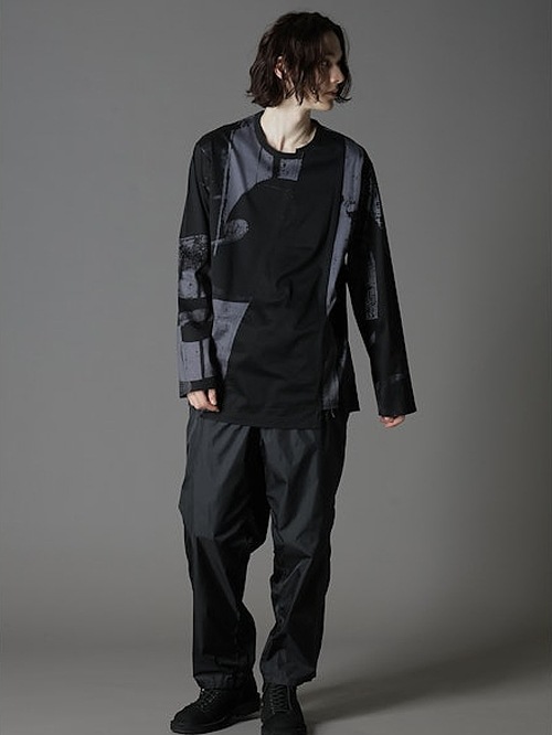Ground Y�����饦��ɥ磻/SILKETTE JERSEY W/ NUMBER PATTERN TSUJIKIRI LONG SLEEVED T-SHIRT/BLACKGRAY