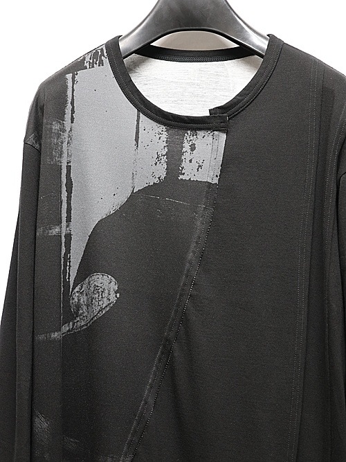 Ground Y�����饦��ɥ磻/SILKETTE JERSEY W/ NUMBER PATTERN TSUJIKIRI LONG SLEEVED T-SHIRT/BLACKGRAY