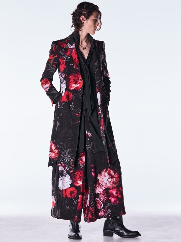 (ͽ���ʡ�9������10������ͽ��/kiryuyrik������奦����奦/Goth Flora Suede Satin Wide Tuck Slacks/Black