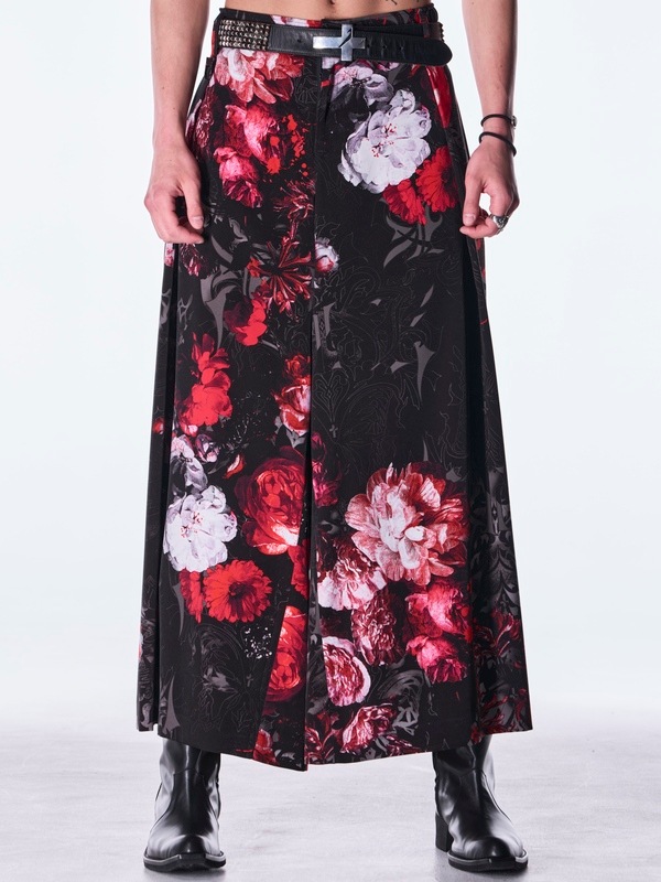 (ͽ���ʡ�9������10������ͽ��/kiryuyrik������奦����奦/Goth Flora Suede Satin Wide Tuck Slacks/Black
