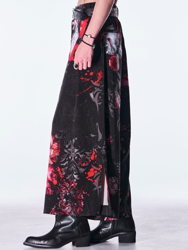 (ͽ���ʡ�9������10������ͽ��/kiryuyrik������奦����奦/Goth Flora Suede Satin Wide Tuck Slacks/Black