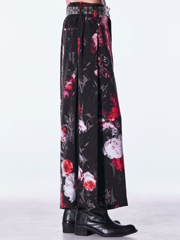 (ͽ���ʡ�9������10������ͽ��/kiryuyrik������奦����奦/Goth Flora Suede Satin Wide Tuck Slacks/Black
