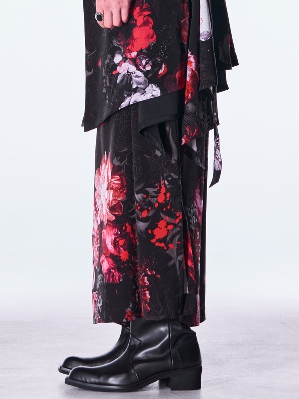 (ͽ���ʡ�9������10������ͽ��/kiryuyrik������奦����奦/Goth Flora Suede Satin Wide Tuck Slacks/Black