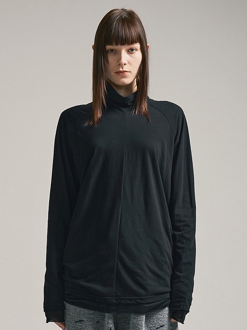 (ͽ)79ͽ/nude:masahiko maruyama ̡:ޥҥޥ/40/- Cotton Wool Jersey Tencel Jersey LAYERED HIGH NECK PULLOVER/Black