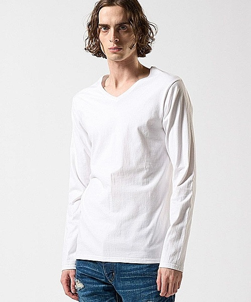wjk֥른/basic V-neck L/S/white