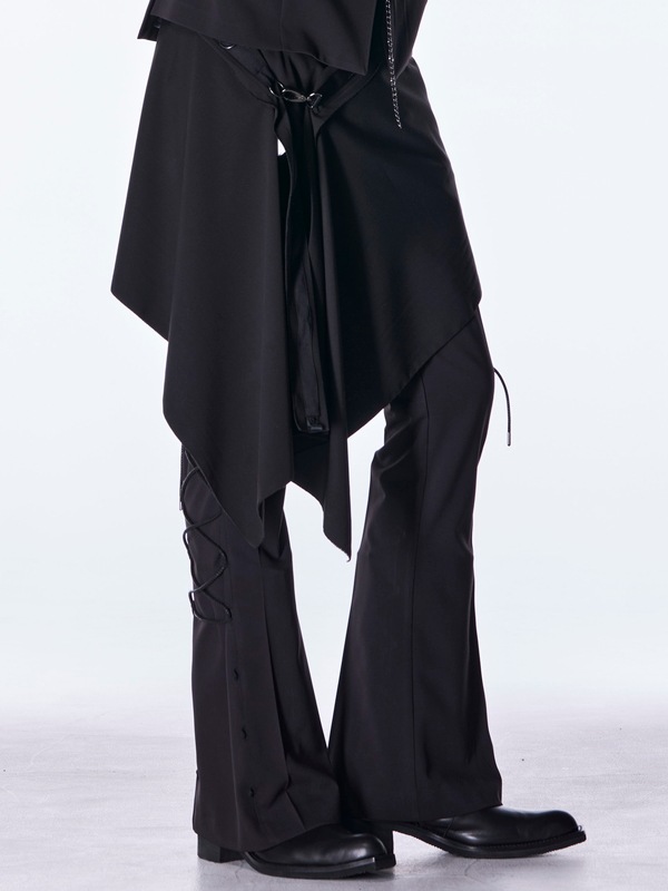 (ͽ���ʡ�9������10������ͽ��/kiryuyrik������奦����奦/PE Gabardine Lace Up Flare Slacks/Black