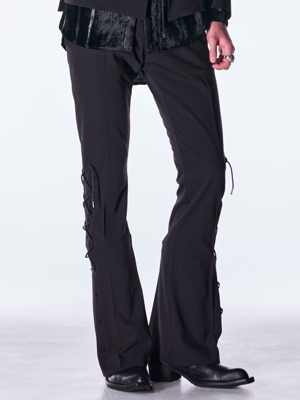 (ͽ���ʡ�9������10������ͽ��/kiryuyrik������奦����奦/PE Gabardine Lace Up Flare Slacks/Black