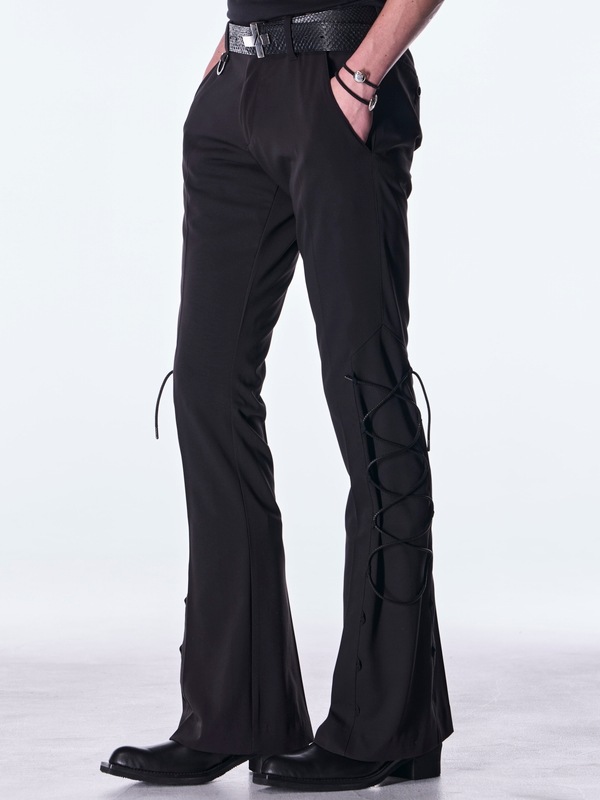 (ͽ���ʡ�9������10������ͽ��/kiryuyrik������奦����奦/PE Gabardine Lace Up Flare Slacks/Black