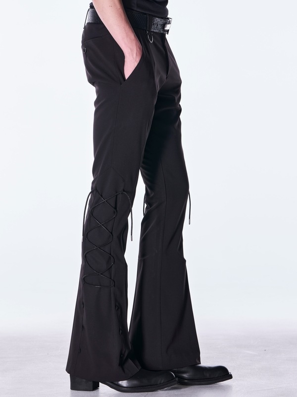(ͽ���ʡ�9������10������ͽ��/kiryuyrik������奦����奦/PE Gabardine Lace Up Flare Slacks/Black