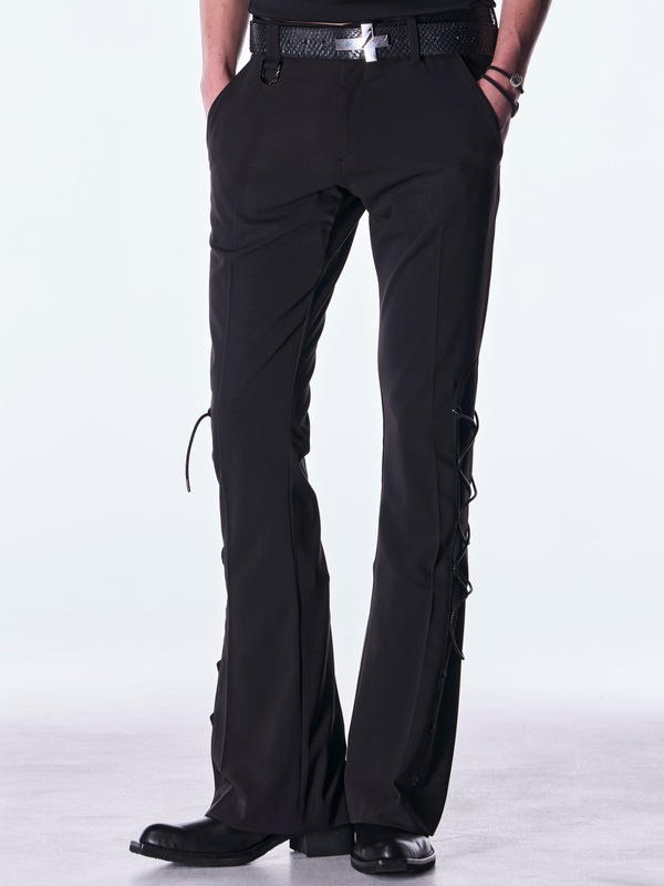 (ͽ���ʡ�9������10������ͽ��/kiryuyrik������奦����奦/PE Gabardine Lace Up Flare Slacks/Black