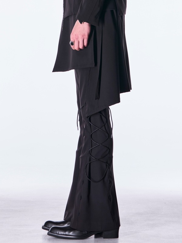 (ͽ���ʡ�9������10������ͽ��/kiryuyrik������奦����奦/PE Gabardine Lace Up Flare Slacks/Black