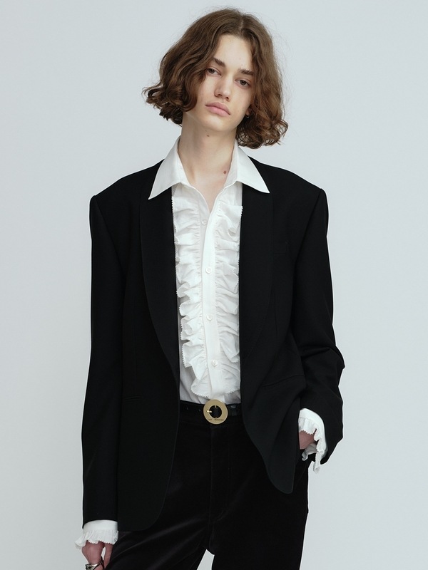 LAD MUSICIAN����å� �ߥ塼�������/KHADI CALICO FRILL SHIRT/WHITE