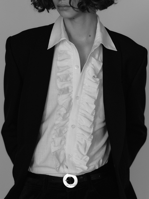LAD MUSICIAN����å� �ߥ塼�������/KHADI CALICO FRILL SHIRT/WHITE