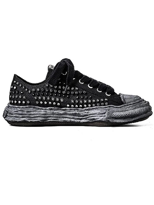 Maison MIHARA YASUHIROPETERSON 23 /Original Sole Studded Paint Canvas Low-Top Sneaker/BLK/BLK