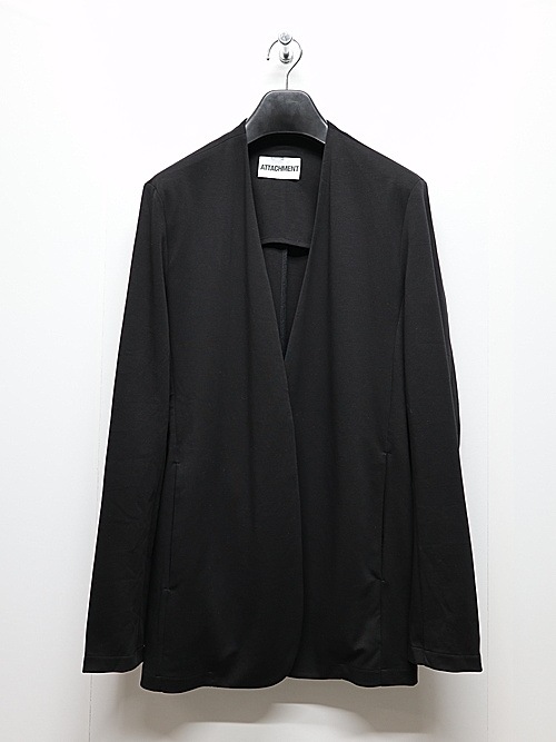 ATTACHMENT�������å�����/COTTON DOUBLE FACE COLLARLESS CARDIGAN/BLACK