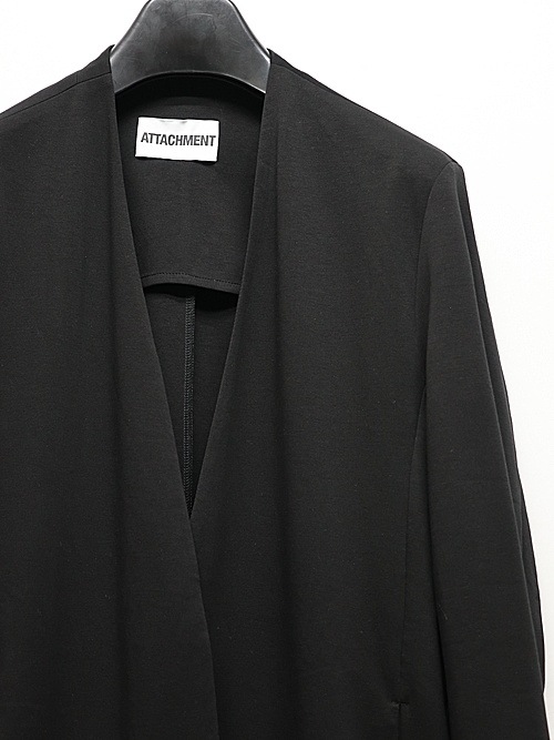 ATTACHMENT�������å�����/COTTON DOUBLE FACE COLLARLESS CARDIGAN/BLACK
