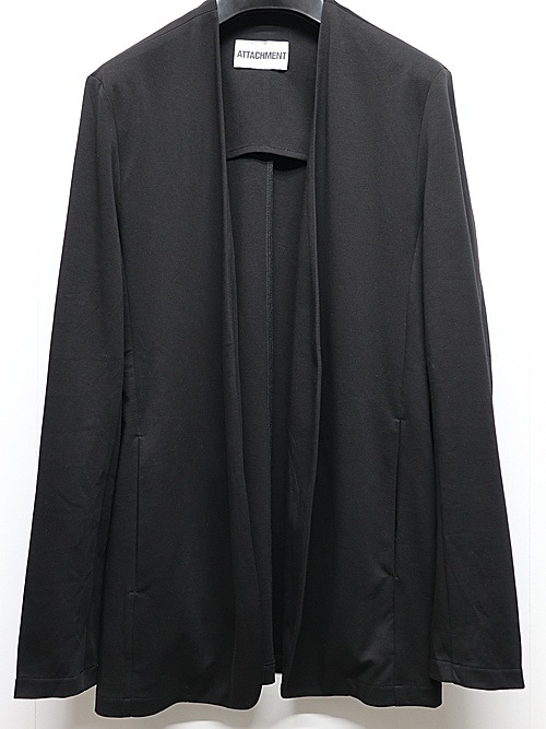 ATTACHMENT�������å�����/COTTON DOUBLE FACE COLLARLESS CARDIGAN/BLACK