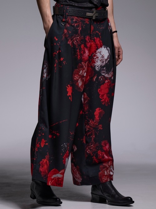 (ͽ���ʡ�5��6������ͽ��/kiryuyrik������奦����奦/Black Flora Gabardine Wide Tuck Slacks/Black